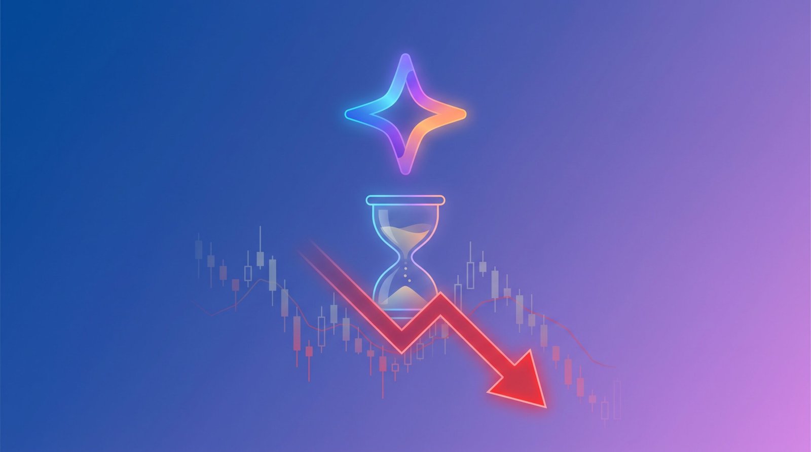 Logo do Gemini com uma ampulheta e uma seta vermelha de queda sobre um gráfico de ações