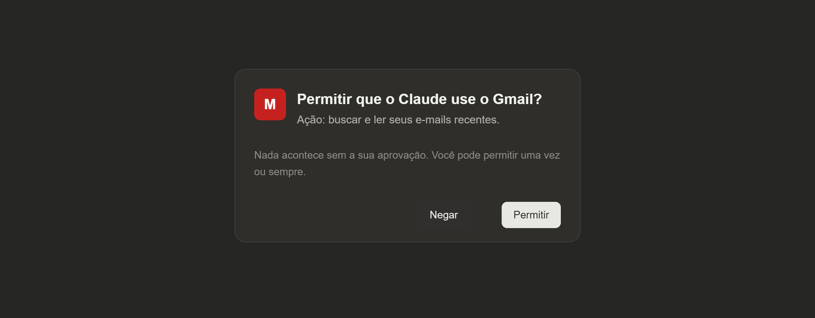 Card de aprovação Permitir ou Negar no chat