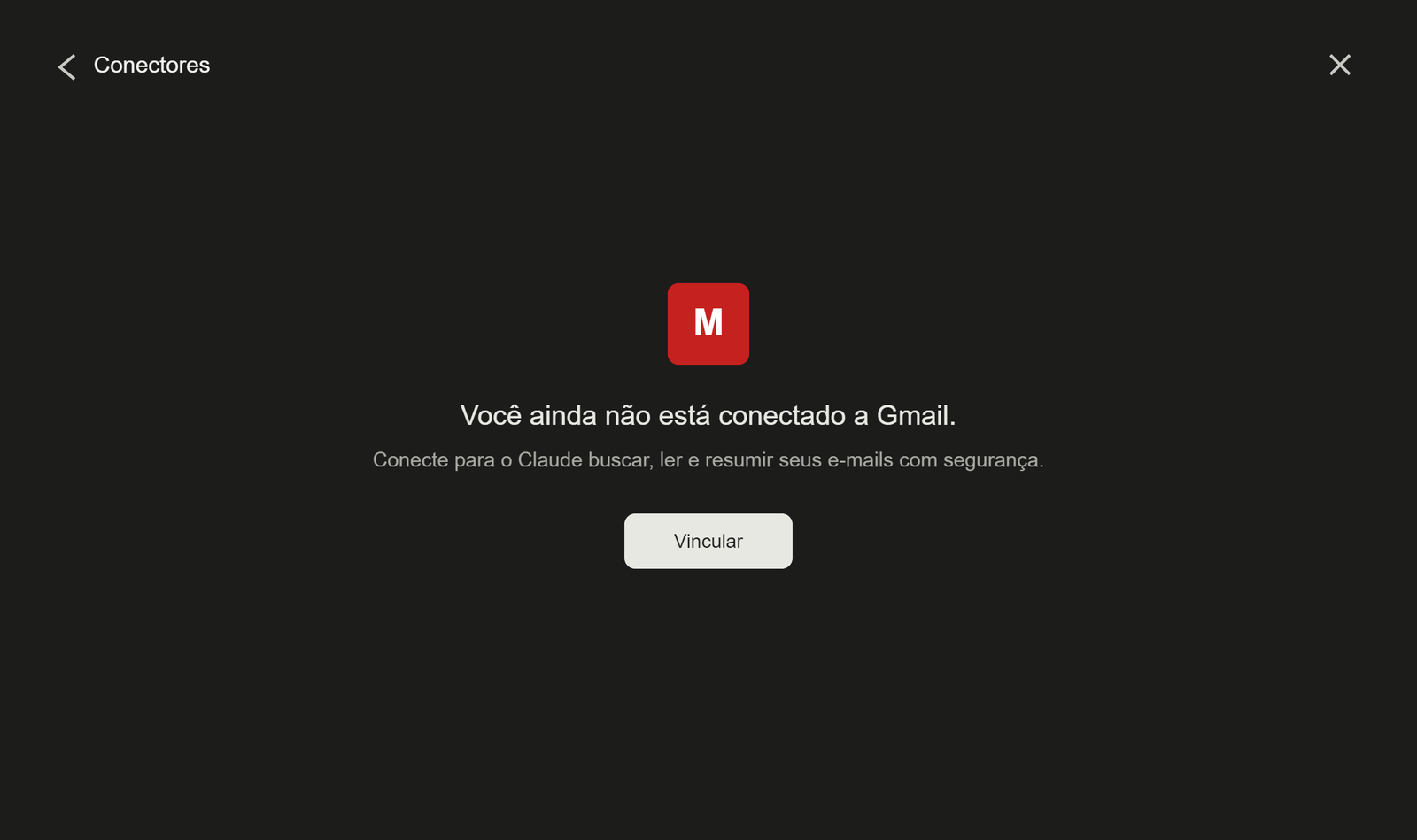 Página do conector Gmail no Claude com o botão Vincular