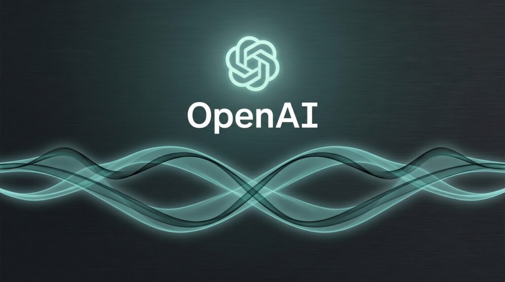 Logo da OpenAI com duas ondas de voz sobrepostas sugerindo escuta e fala ao mesmo tempo