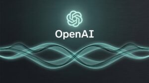 Logo da OpenAI com duas ondas de voz sobrepostas sugerindo escuta e fala ao mesmo tempo